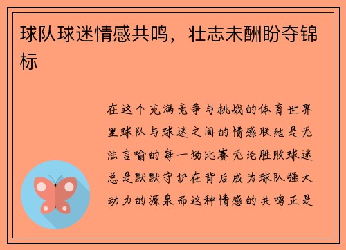 球队球迷情感共鸣，壮志未酬盼夺锦标