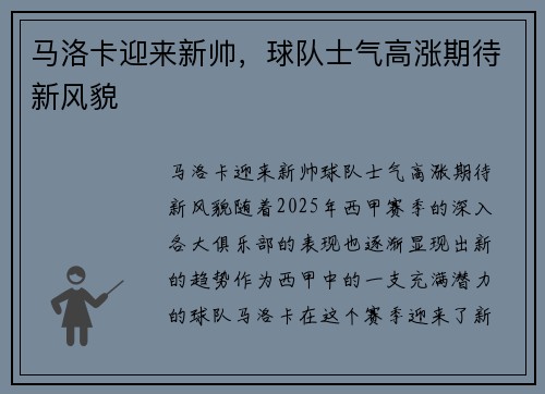 马洛卡迎来新帅，球队士气高涨期待新风貌