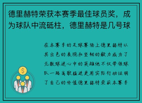 德里赫特荣获本赛季最佳球员奖，成为球队中流砥柱，德里赫特是几号球衣