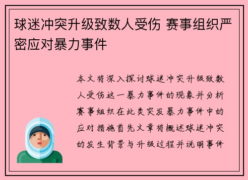 球迷冲突升级致数人受伤 赛事组织严密应对暴力事件
